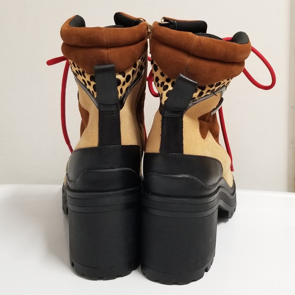 Gianni Bini Squad Goals Cheetah Calf Hair & Suede Lace Up & Zip Lug Sole Boot 9M - Picture 9 of 15